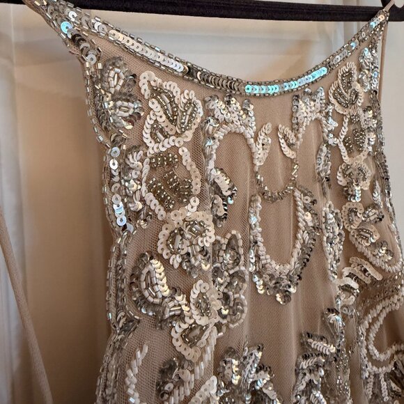 Adrianna Papell Beaded Cocktail Dress – Size 6 – Nude & Silver - Picture 3 of 9